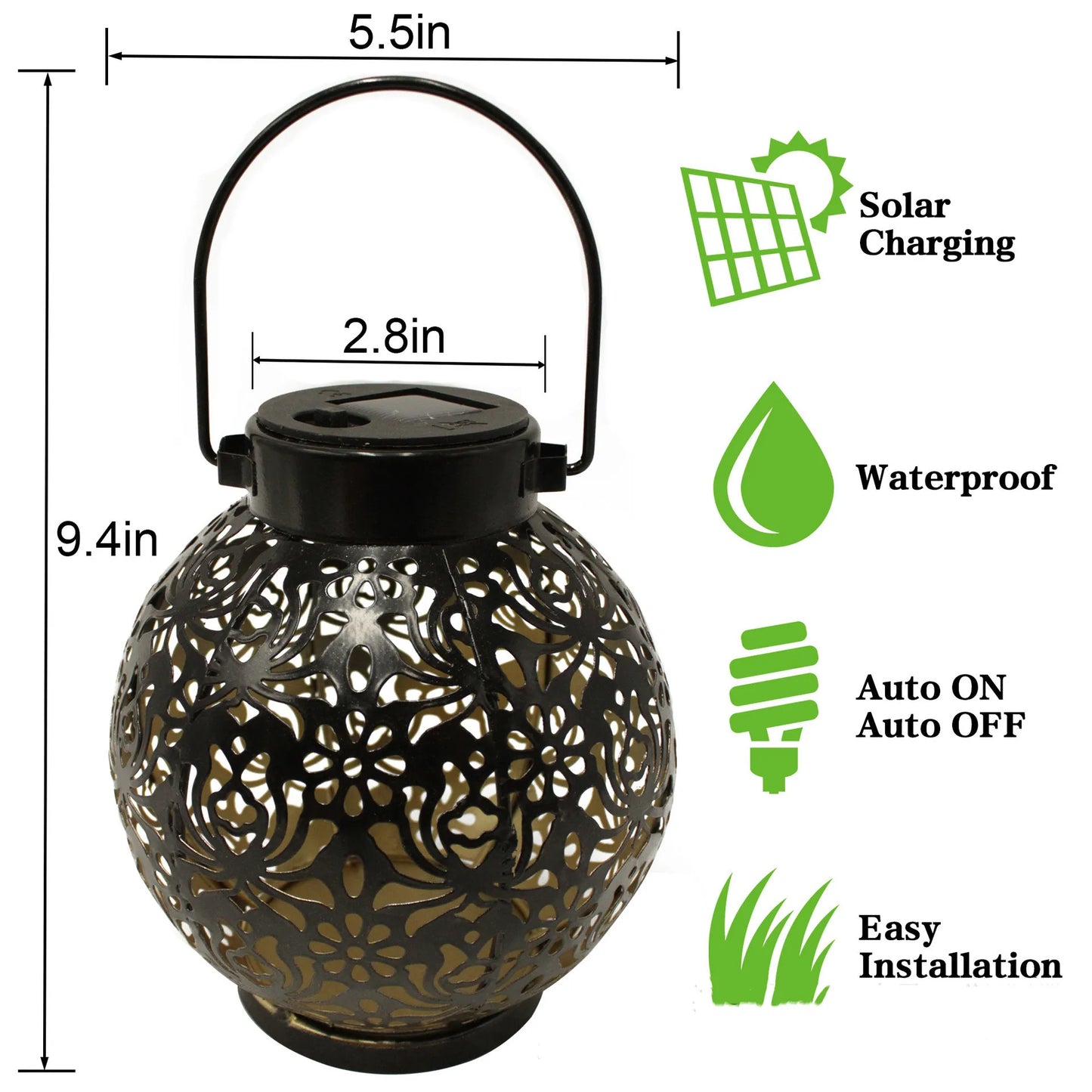 Outdoor Garden Solar Light Iron Art Hanging Light Hollow LED Landscape Light Garden Decoration Projection Light Waterproof