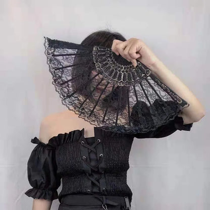 Retro Sexy Lace Fan Summer Dance Performance Photography Photo Props Portable Folding Hand Fan Decorative Fan Chinese Dance Fan