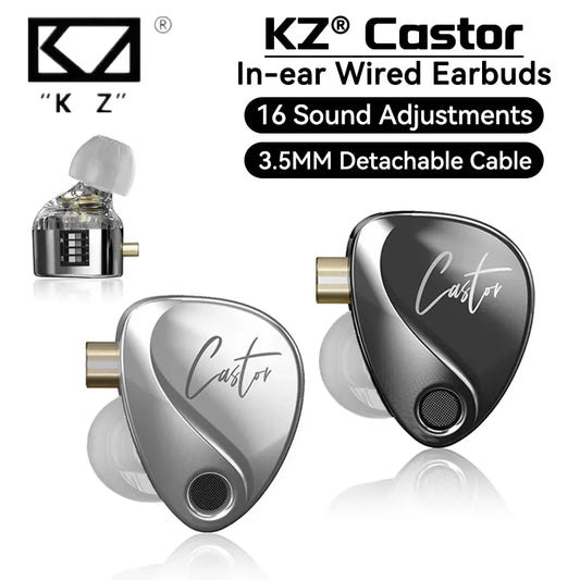 KZ Castor In Ear HiFi Earphone 2DD Dynamic Tunable Balanced Armature Headphone 3.5mm Detachable Cable Monitor Cancelling Earbuds