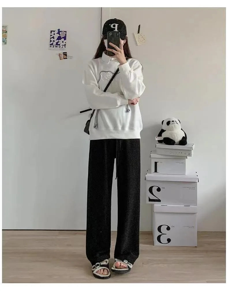 2025 summer new bubble milk puff cloud pants women high waist draped narrow straight casual pants cloud puff wide leg pants