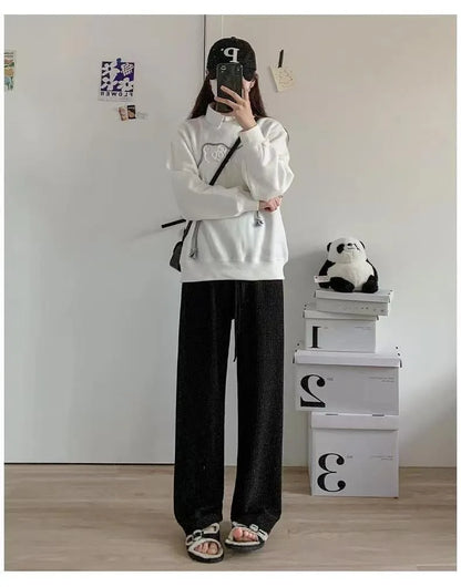 2025 summer new bubble milk puff cloud pants women high waist draped narrow straight casual pants cloud puff wide leg pants