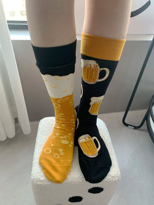 CHAOZHU 1 Pair Big Size Male Ab Side Jacquard Long Crew Fashion Bear And Bubble Black Yellow Casual Fancies Socks