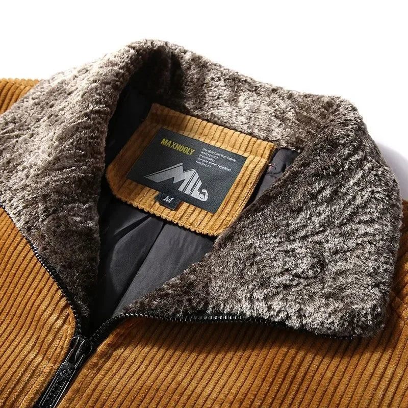 Male Thermal Windbreaker Plus Size Men's Warm Winter Corduroy Jackets and Coats Fur Collar Winter Casual Jacket Outwear