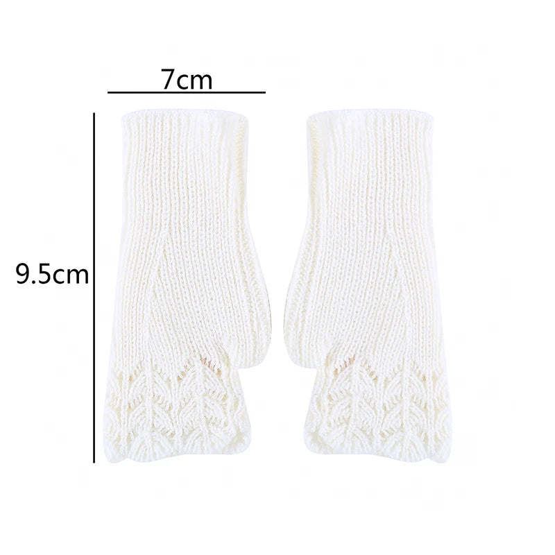 Women Winter Fingerless Gloves Warm Soft Wool Knitted Mittens Elegant Wrist Arm Hand Half Finger Elastic Short Gloves Guantes