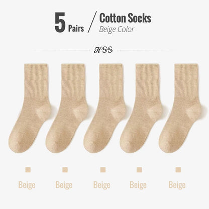 HSS 95% Combed Cotton Socks Men Business Dress Long Socks Casual Solid Color Spring Summer Black White Unisex Socks Comfortable