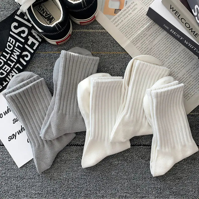 New 5 Pairs Cool Men Black White Warm Socks Set Autumn Winter Male Solid Color Sport Short Socks For Men Dropshipping