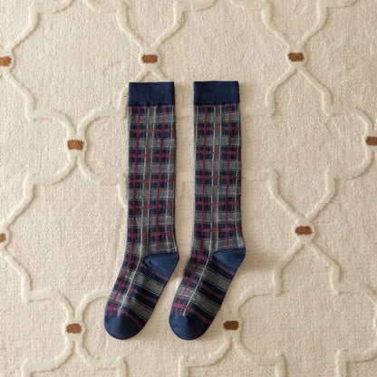Stockings Women Harajuku Retro Vintage Plaid Long Socks Stocking JK College Style School Girls Cotton Knee Socks Women Stockings