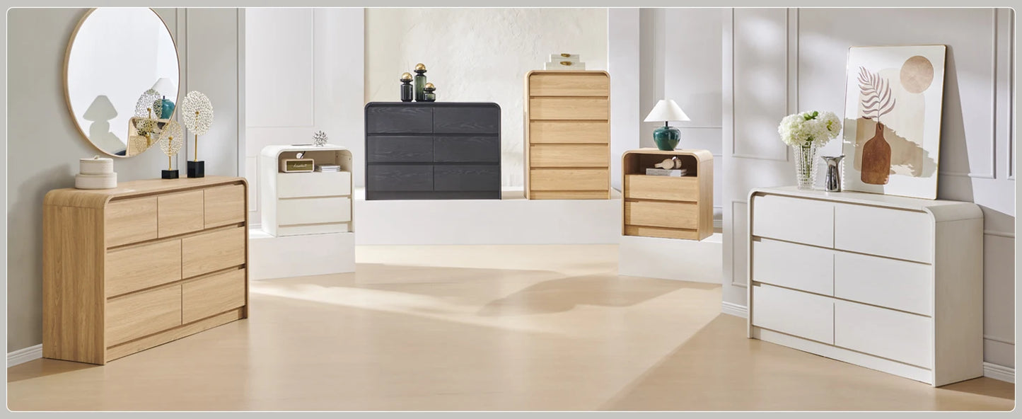 Modern 6 Drawers Dresser, 47" Wide Wood Dressers & Chests of Drawers w/Curved Profile Design, Natural Texture for Bedroom.