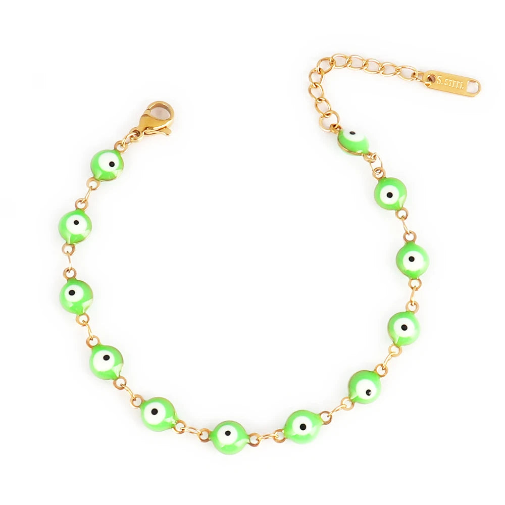 316L Stainless Steel Enamel Turkish Evil Eye Bracelets For Women Colorful Evil Eye Charm Bracelets Female Jewelry Gift
