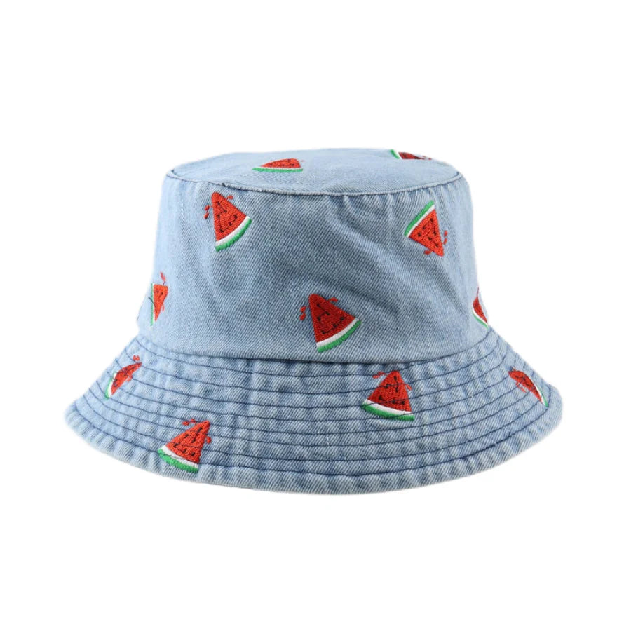 Spring Summer Strawberry Embroidery Denim Jeans Bucket Hat Legent Fisherman Hats for Women Foldable Sport Sun Beach Panama Caps