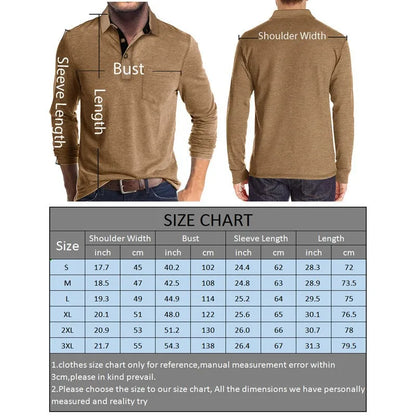 Spring Trend Men's Long Sleeve Casual Tshirt Solid Lapel Button Up Pullover Tops Autumn Turn Down Collar Bottoming Polo Shirt