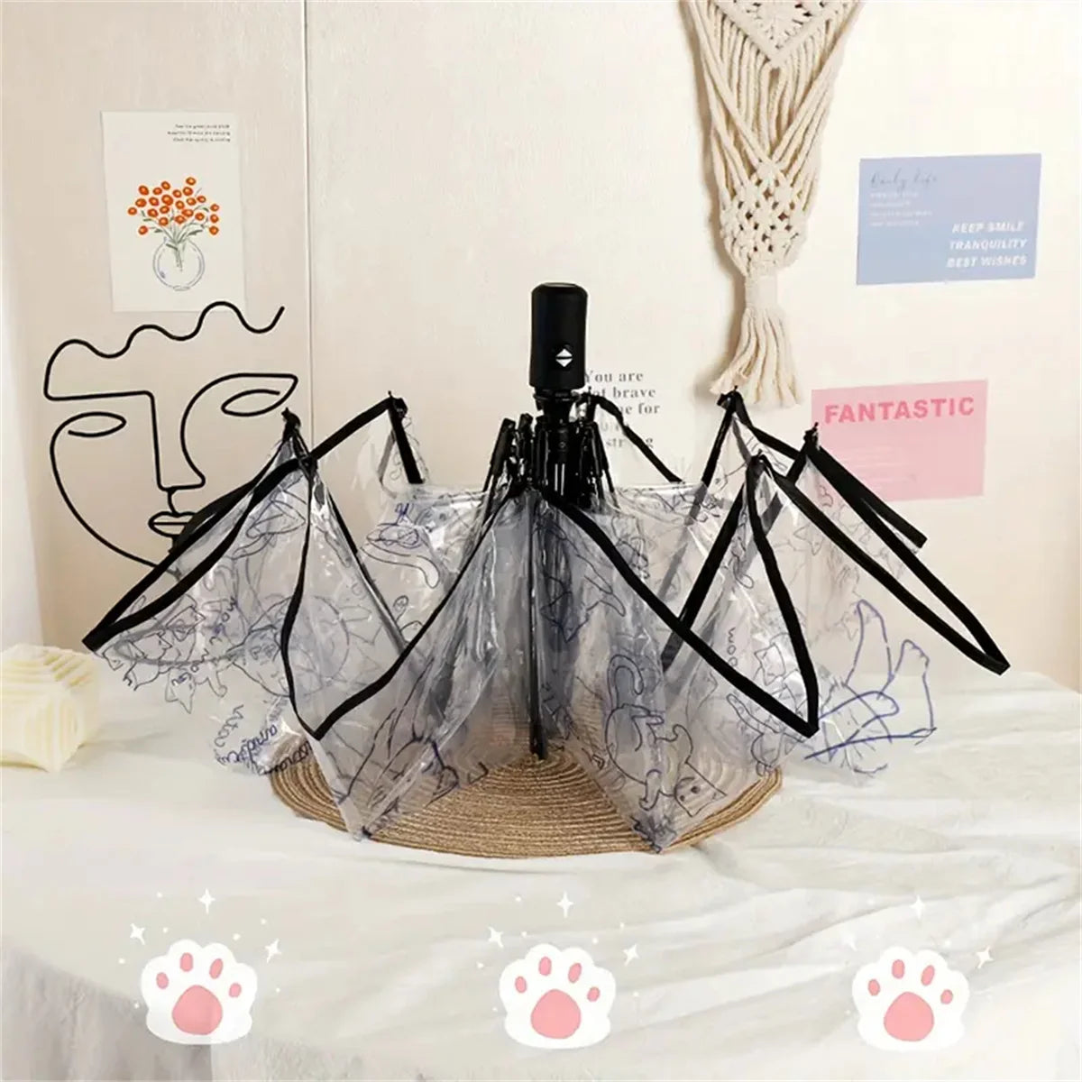 1Pc-Korean Transparent Umbrella Folding Automatic Open and Close Umbrella Mori Three-Fold Student Sunny Umbrella
