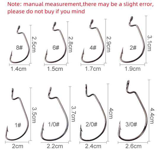50pcs Crank Hook Set 8#-3/0 Fishing Hooks Saltwater Soft Worm Lure Wide Gap Offset Fishhook Jig Fish Hook For Carp Pike with Box