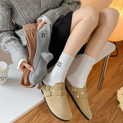 5 Pairs Socks Letter Designer Women Socks Luxury Brands Embroidered Striped Double-needle Mid-Tube Fashion Solid Cotton Socks