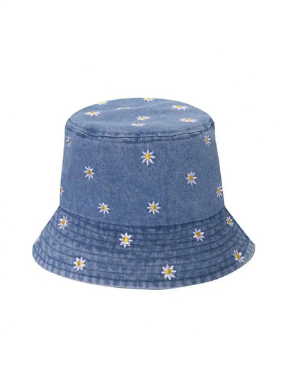 Spring Summer Strawberry Embroidery Denim Jeans Bucket Hat Legent Fisherman Hats for Women Foldable Sport Sun Beach Panama Caps