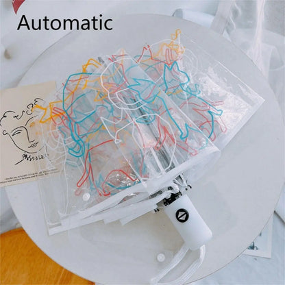 1Pc-Korean Transparent Umbrella Folding Automatic Open and Close Umbrella Mori Three-Fold Student Sunny Umbrella