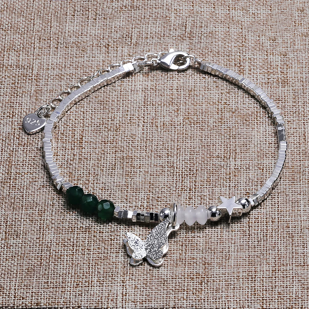VENTFILLE 925 Sterling Silver Diamond-Studded Butterfly Bracelet Women's Fashion Temperament Flower Adjustable Bracelet