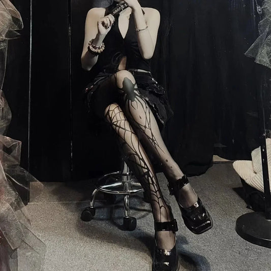 Gothic Vintage Dark Fishnet Tights Stocking Women Emo Alternative Sexy Spider Web Witch Pantyhose Y2k E-girl Cyber Punk Socks