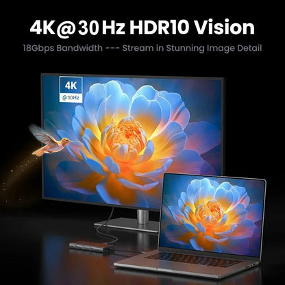 10 in 1 USB C HUB 4K30Hz Docking Station Type C to HDTV-Compatible RJ45 Ethernet PD100W for MacBook iPad Huawei Sumsang Phone