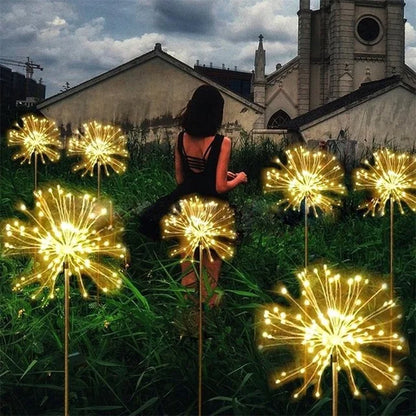 1pc Solar Fireworks Lamp Outdoor Grass Globe Dandelion Flash String Fairy lights 90LEDs -420LEDs For Garden Lawn Holiday Light
