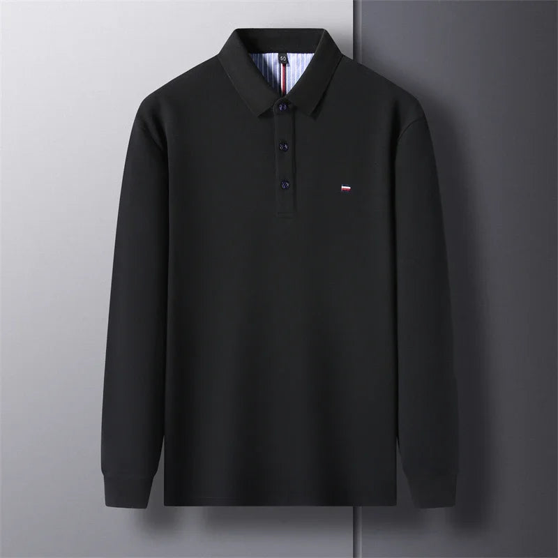 New Men's Casual and Fashionable Embroidered Long Sleeved Polo Shirt Comfortable Breathable and Versatile Summer Top