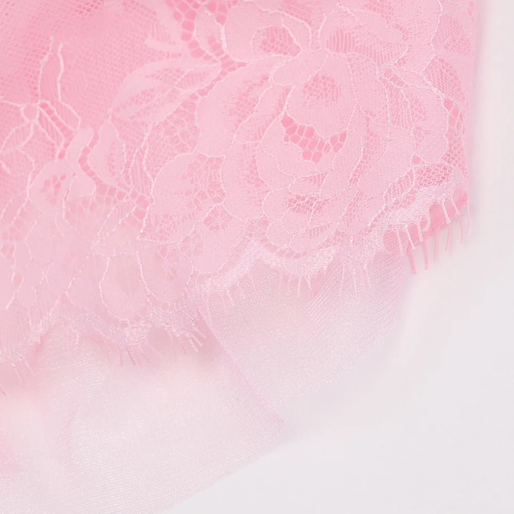 Ellolace Fancy Sexy Lingerie Girly Pink Corset Dress With Stocking g-String Tightening Matching 5-Piece Sissy Lace Onlyfans Kit