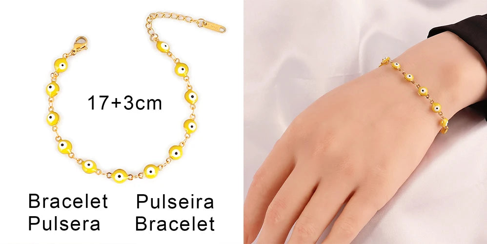 316L Stainless Steel Enamel Turkish Evil Eye Bracelets For Women Colorful Evil Eye Charm Bracelets Female Jewelry Gift