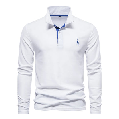 AIOPESON Deer Embroidery Men's Polo Shirts Solid Color Long Sleeve Polo Shirts for Men New Spring Social Business Polos Male