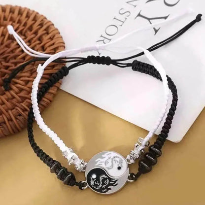 2pcs/pair Ying Yang Couple Bracelet Tai Chi Gossip Banish Matching Braslet Handmade Braided Braclet Adjustable BFF Brazalete