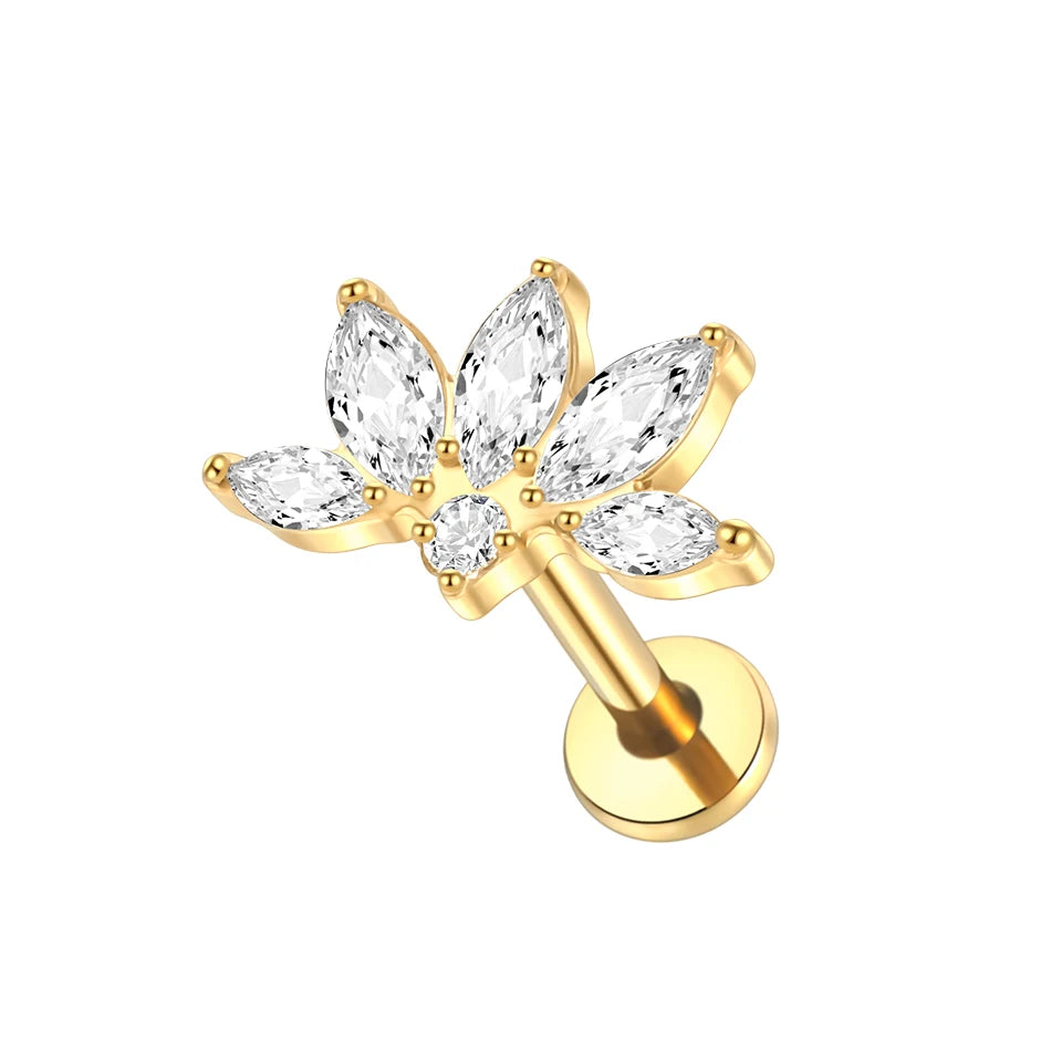 1pcs Titanium Piercing Cross Flower Stud Earring Internally Threaded Cubic Zircon Tragus Helix Piercing Body Jewelry
