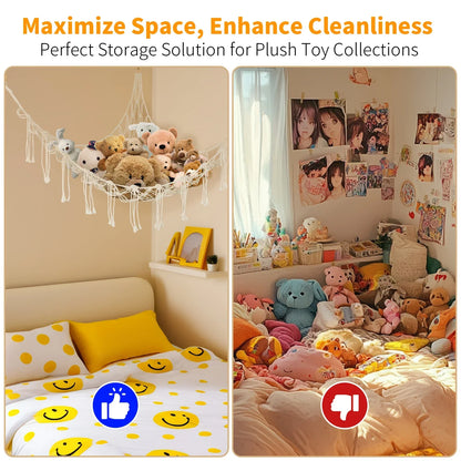 Stuffed Animals Storage Hammock Large Capacity Net Macrame Boho Home Kids Bedroom Decoration Corner Hanging Toy Organizer Nets