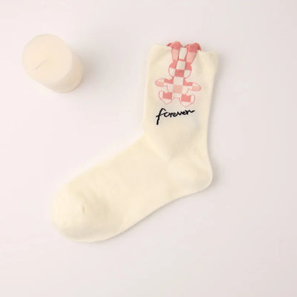 Women Socks Flower Rabbit Pattern Cute Kawaii Japanese Korean Style Cotton Harajuku Funny Breathable Casual Spring Floral Socks
