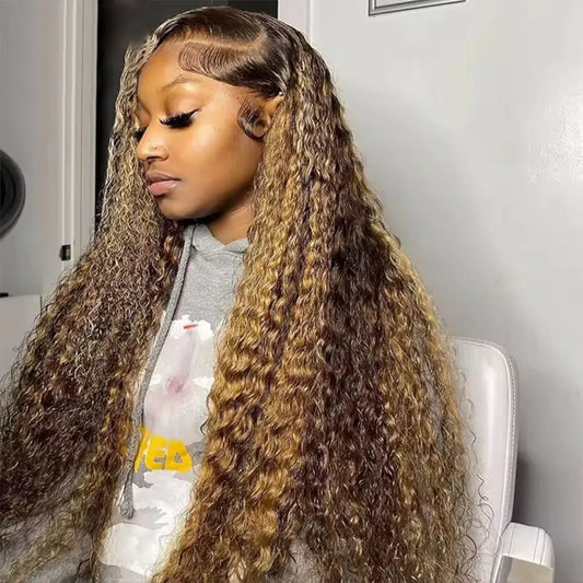 HD 13x6 Highlight Wig Human Hair Honey Blonde Brown Lace Front Wigs Deep Curly Human Hair Wig Water Wave 13x4 Lace Frontal Wig