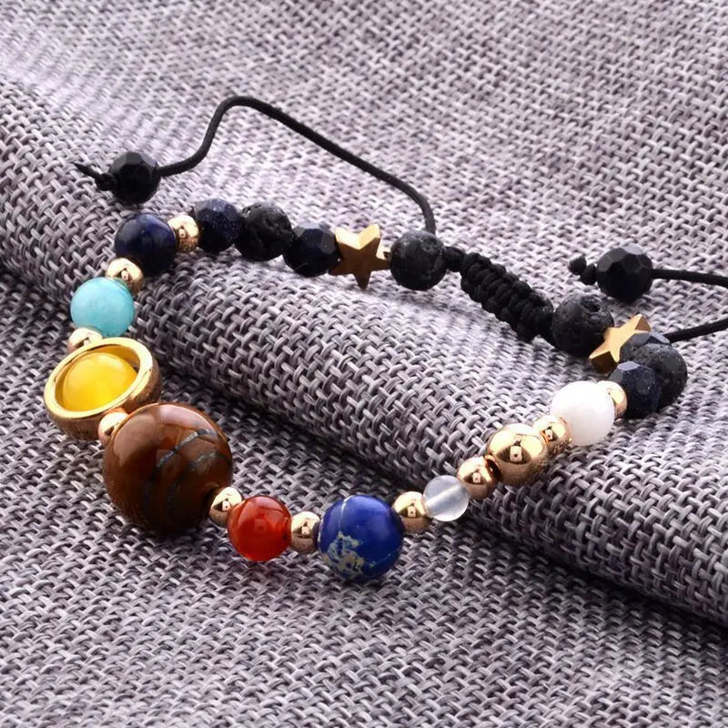 Cosmic Galaxy Solar System Bracelet for Women Men Natural Stone Star Beads Nine Planet Bracelet Adjustable Bangle Couple Jewelry