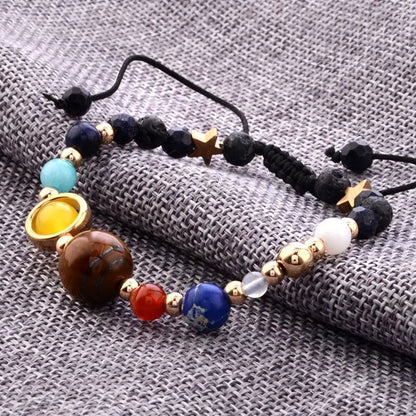 Cosmic Galaxy Solar System Bracelet for Women Men Natural Stone Star Beads Nine Planet Bracelet Adjustable Bangle Couple Jewelry