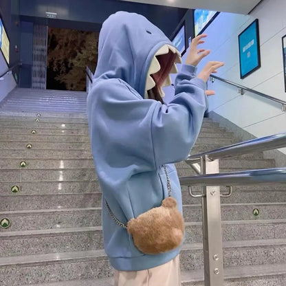 Autumn Winter New Funny Shark Patchwork Hoodies Men and Women Kawaii Sweatshirt Fashion Casual Pullover School Oversized Clothes