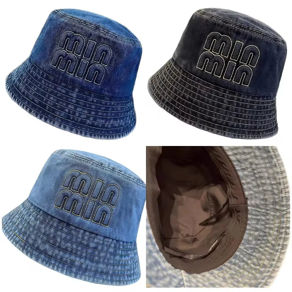 Spring Summer Strawberry Embroidery Denim Jeans Bucket Hat Legent Fisherman Hats for Women Foldable Sport Sun Beach Panama Caps