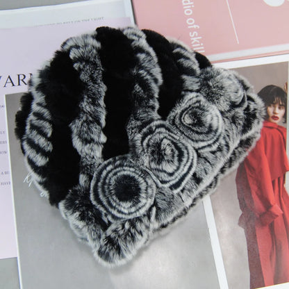 New Fashion Real Fur Hats Scarves Sets Women Winter Knitted Real Rex Rabbit Fur Hat Scarf Ladies Natural Fur Hats Mufflers Sets