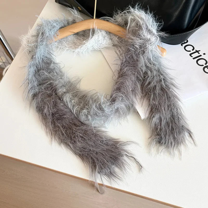 Striped Plush Scarf Women's Niche Design Sense Spice Girl Versatile Decoration Korean Version Thin and Narrow Long Scarf