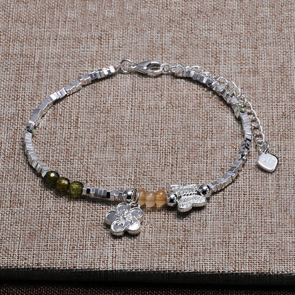 VENTFILLE 925 Sterling Silver Diamond-Studded Butterfly Bracelet Women's Fashion Temperament Flower Adjustable Bracelet