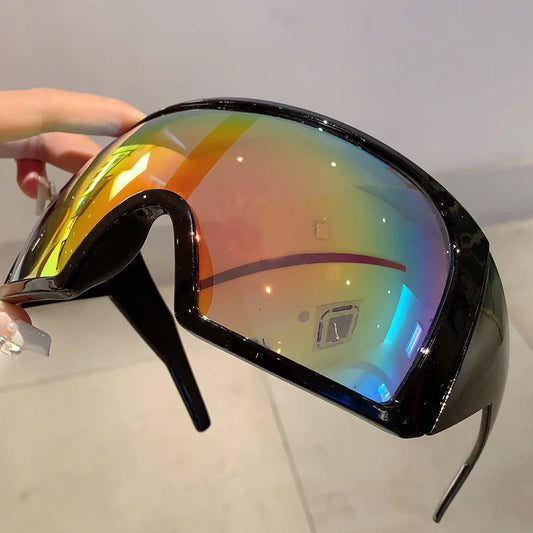 Y2K Big Frame Oversized Wrap Sunglasses Women For Men Vintage Flat Top Sun Glasses For Men Luxury Brand Designer Steampunk Shade