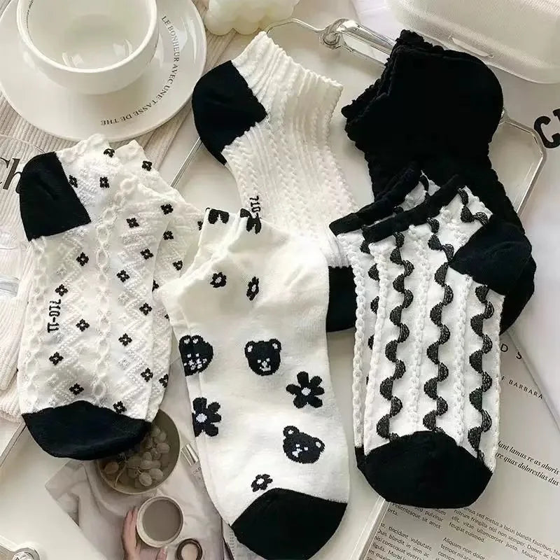 5 Pairs Funny Cow Print Socks Cute Fashion Cartoon Low Cut Ankle Socks For Women And Men