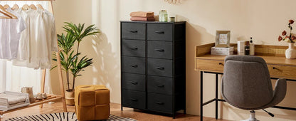 Dresser for Bedroom, Tall Storage Drawers, Fabric Storage Tower with 10 Drawers, Chest of Drawers with Fabric Bins, Sturdy Metal