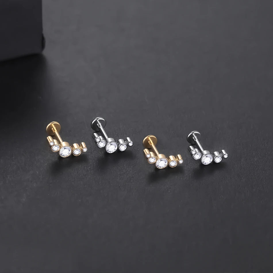 1pcs Titanium Piercing Cross Flower Stud Earring Internally Threaded Cubic Zircon Tragus Helix Piercing Body Jewelry