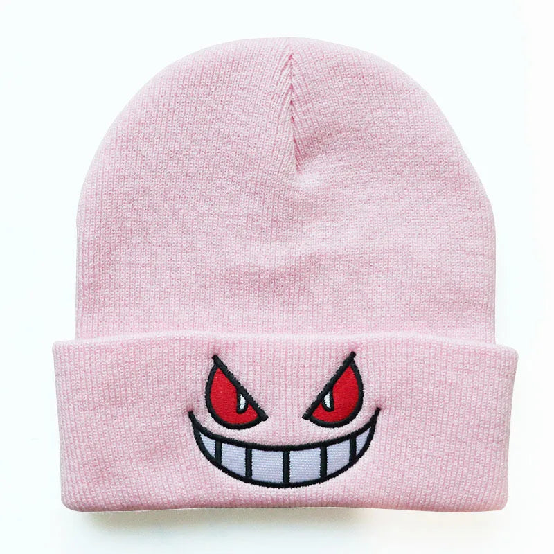 6Colors Pokemon Gengar Kawaii Cartoon Anime Cute Wool Embroidery Knitted Hat Warm Pullover Cap Gifts For Girls
