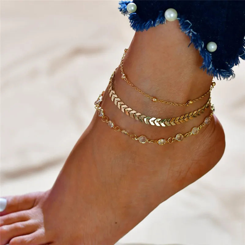 VAGZEB 2024 New Bohemia Handcuffs Anklet Multilayer Silver Color Foot Chain Fashion Ankle Bracelet For Women Beach Jewelry