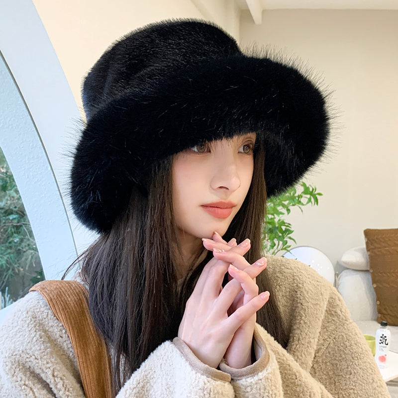 2024 Fluffy Faux Fur Bucket Hats Women Rabbit Fur Warm Thick Plush Winter Hat Lady Fashion Luxury Panama Furry Fisherman Cap Y2k