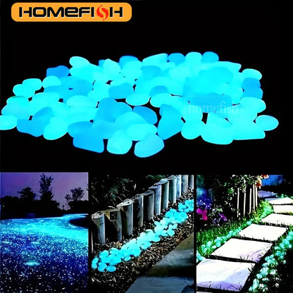 100pcs Glow In The Dark Pebbles Resin Luminous Stones For Landscape Garden Paths Potted Plants Parks Aquarium Decor