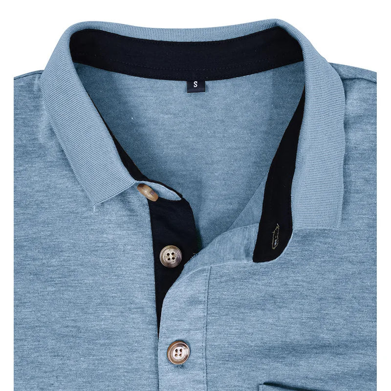 Spring Trend Men's Long Sleeve Casual Tshirt Solid Lapel Button Up Pullover Tops Autumn Turn Down Collar Bottoming Polo Shirt