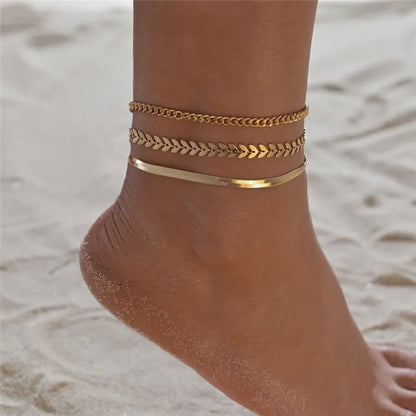 VAGZEB 2024 New Bohemia Handcuffs Anklet Multilayer Silver Color Foot Chain Fashion Ankle Bracelet For Women Beach Jewelry